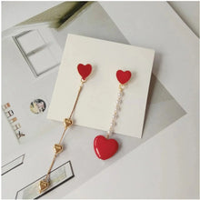 Load image into Gallery viewer, Korean Black Heart Dangle Earrings โ Asymmetric Love Drop Jewelry