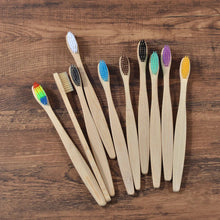Load image into Gallery viewer, 10Pcs Colorful Toothbrush Natural Bamboo Tooth Brush Sets Soft Bristle Charcoal Teeth Eco Bamboo Toothbrushes Dental Oral Care