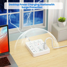 Load image into Gallery viewer, Power Strip with Surge Protector – 9 AC Outlets & 3 USB Ports, 5ft Extension Cord, Quick Charge, UL Certified Power Outlet for Home & Office (White)