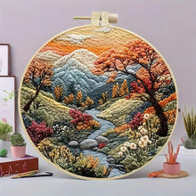Load image into Gallery viewer, Beginners Hand Embroidery Kit - Mountain & Moon Landscape with Fabric & Threads