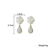 Load image into Gallery viewer, White Flower & Butterfly Dangle Earrings β Acrylic Pearl Heart Jewelry