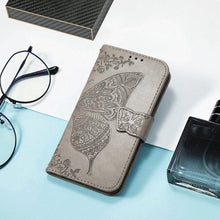 Load image into Gallery viewer, Luxury Pink Butterfly Flower Wallet Flip Case For iPhone 14 Pro Max 13 12 Classic Simple Leather Wallet Case with Card Holder Kickstand Wrist Strap Flip Cover for iPhone