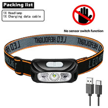 Load image into Gallery viewer, Mini Rechargeable Powerful Sensor Headlamp Fishing Camping USB Head Flashlight COB LED Head Light Torch Headlights Front Lantern