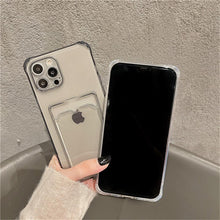 将图片加载到图库查看器,Transparent Card Slot Holder Case for iPhone 13 11 12 14 Pro Max Mini Clear Shockproof Soft Wallet Cover Clear Phone Case with Card Holder Slim Protective Soft Shock Absorbing Case with Card Holder