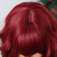 将图片加载到图库查看器,Short Wavy Wine Red Synthetic Wigs for Women Curly Lolita Wigs With Bangs Shoulder Length Wigs Natural Looking Daily Cosplay