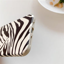Load image into Gallery viewer, Luxury Leather Black White Zebra Pattern Phone Case for iPhone 13 12 11 14 Pro Max Xs Xr 7 14 plus Anti-fall Soft Silicone Back Cover Soft Slim Thin Luxury Shockproof Shiny Case for Girls and Women Zebra Print iPhone Case