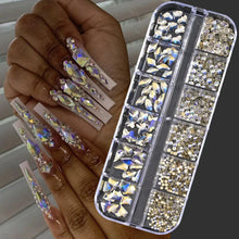 Load image into Gallery viewer, 12 Grids Mixed Nail Rhinestones - SS6-SS30 Flat-Back Glass Gems for Nail Art