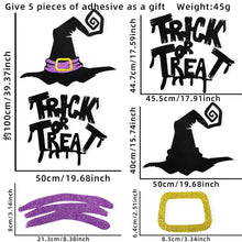 Load image into Gallery viewer, Halloween Door & Window Stickers - Skeleton Hands, Pumpkins, Ghosts, and Witch Hat Decor