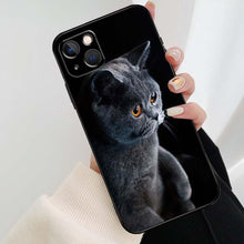 将图片加载到图库查看器,Beautiful Grey British Shorthair Cat Case For iPhone 12 13 Mini 13 11 12 14 Pro Max XS X XR 6S 7 8 Plus SE 2020 Silicone Cover Silicone Soft Black Moon Smooth Print Design