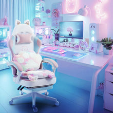 Load image into Gallery viewer, Gaming Chair, Cute with Cat Ears Paw Lumbar and Cushion,Ergonomic Computer Chair with Footrest, Reclining, Computer Chair