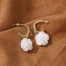 Load image into Gallery viewer, White Flower & Butterfly Dangle Earrings β Acrylic Pearl Heart Jewelry