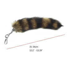 Load image into Gallery viewer, Plush-Fox Tail Keychain Furry Racoon Tail Keyring Keychain 28cm Animal Tail Key-Pendant Pompoms Keyring Holder Bag-Decor