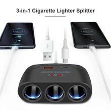 Load image into Gallery viewer, 3 in 1 USB Type C Socket 120W Car Cigarette Lighter Splitter 12V 24V Fast Charger Phone Power Adapter for Car DVR GPS Dashcam