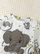 Load image into Gallery viewer, 2 PCS Baby Romper with Hat Set Long Sleeve Elephant Embroidery Outfit for Boys & Girls 0–2 Years