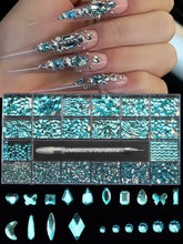 Load image into Gallery viewer, 21 Grid Nail Art Rhinestone Set - Multi-Style Flat Bottom Glass Diamonds