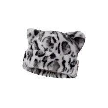 将图片加载到图库查看器,Leopard print plush teddy bear hat for women, sweet and cute, thick and warm, retro and versatile, hooded beanie.