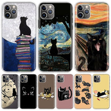 将图片加载到图库查看器,Black Cat Cartoon Cute For Iphone 11 13 14 Pro Max 12 Mini Phone Case X Xs Xr 6 6s 8 7 Plus Se 5 5s Cover Cute Funny Aesthetic Cat Design Pattern Silicone Soft Phone Case