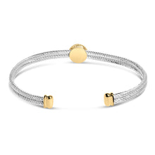 Load image into Gallery viewer, 18K Yellow Gold Plated .925 Sterling Silver Diamond Accent and Fleur Di Lis Medallion Bangle Bracelet (I-J Color, SI1-SI2 Clarity) - 7.25 Inches