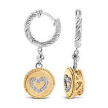Load image into Gallery viewer, 18K Yellow Gold Plated .925 Sterling Silver 1/8 Cttw Diamond Heart Medallion Drop and Dangle Earring (I-J Color, SI1-SI2 Clarity)