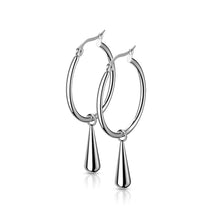 Load image into Gallery viewer, Stainless Steel Hoop Earrings with Teardrop Dangle