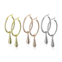 Load image into Gallery viewer, Stainless Steel Hoop Earrings with Teardrop Dangle