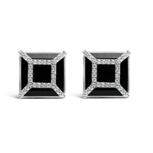 Load image into Gallery viewer, 14K White Gold 3/8ct Diamond with 11x11MM Black Onyx Stud Earrings (G-H Color, SI1-SI2 Clarity)