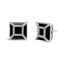 Load image into Gallery viewer, 14K White Gold 3/8ct Diamond with 11x11MM Black Onyx Stud Earrings (G-H Color, SI1-SI2 Clarity)