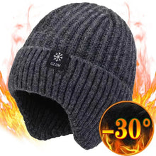 Load image into Gallery viewer, Outdoor Men Winter Knitted Hat Plush Warmth Peaked Cap Earmuff Casual Fashion Faux Fur Lined Bomber Hats Cycling Ear Protection