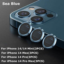 Load image into Gallery viewer, 9H Tempered Glass Camera Cover Screen Protector Metal Ring Decoration Accessories For iPhone 14 13 Pro Max Metal Camera Lens Ring Glass Camera Lens Protectors for iPhone 14 13mini 13pro 14plus 14pro Camera Film