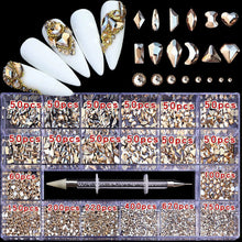 Load image into Gallery viewer, 21 Grid Nail Art Rhinestone Set - Multi-Style Flat Bottom Glass Diamonds