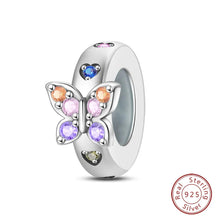 将图片加载到图库查看器,100% 925 Sterling Silver Rainbow Zircon Butterfly Dragon Silicone Stopper Charms - Colorful Beads for DIY Bracelets, Customizable Jewelry for All Occasions