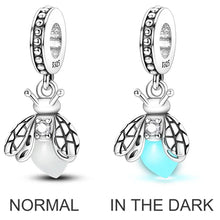 Load image into Gallery viewer, 925 Sterling Silver Pink Butterfly & Luminous Firefly Charm – Dangle Bead for Bracelet or Necklace | Elegant DIY Jewelry Gift for Women