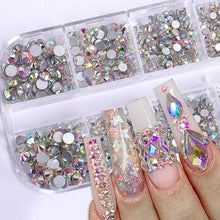 Load image into Gallery viewer, 2400+ Shiny Clear Crystal Nail Rhinestones - Mixed Sizes & Shapes Flatback Gems