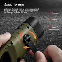 Load image into Gallery viewer, Portable LED Flashlight Tent Light Hand Crank Dynamo Solar Power Torch for Outdoor Camping Hiking Long-range Emergency Lantern
