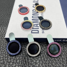 Load image into Gallery viewer, Bling Diamond Camera Lens Protector For iPhone 14 13 12 11 Pro Max Metal Ring Lens Glass Glitter Protective Cap iPhone 13 mini Camera Lens Protector Sparkle Diamond Ring Metal Alloy HD Glass for iPhone
