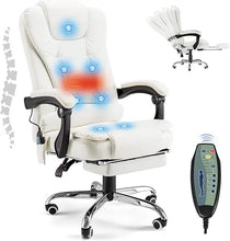 Load image into Gallery viewer, Office Chair with 7 Point Vibrating Massage&Heat Functions, Ergonomic Recliner Chair w/Footrest PU Leather Wide Computer Desk Ch