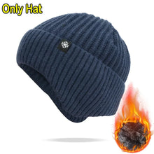 Load image into Gallery viewer, Outdoor Men Winter Knitted Hat Plush Warmth Peaked Cap Earmuff Casual Fashion Faux Fur Lined Bomber Hats Cycling Ear Protection