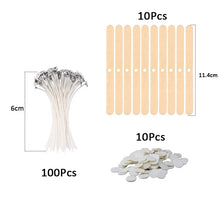 Load image into Gallery viewer, 120Pcs Waxed Cotton Candle Wicks with Metal Stand β Smokeless Pre-Waxed Wick Set for DIY Candle Making, Soy & Paraffin Wax Supplies