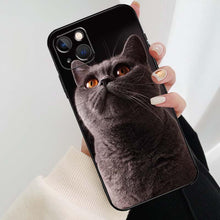 将图片加载到图库查看器,Beautiful Grey British Shorthair Cat Case For iPhone 12 13 Mini 13 11 12 14 Pro Max XS X XR 6S 7 8 Plus SE 2020 Silicone Cover Silicone Soft Black Moon Smooth Print Design