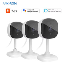 Load image into Gallery viewer, Amorom Indoor Wifi Ip Camera 1080P Pet Baby Monitor Night Vision Ai Detect Surveillance Mini Cameras with Alexa & Google Home