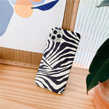 Load image into Gallery viewer, Luxury Leather Black White Zebra Pattern Phone Case for iPhone 13 12 11 14 Pro Max Xs Xr 7 14 plus Anti-fall Soft Silicone Back Cover Soft Slim Thin Luxury Shockproof Shiny Case for Girls and Women Zebra Print iPhone Case