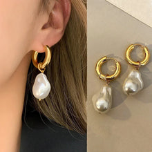 Load image into Gallery viewer, Vintage Circle Drop Earrings β Baroque Pearl Gold Earclips for Women