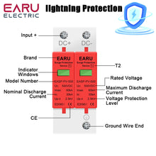 Load image into Gallery viewer, 2P DC SPD Surge Protective Device 500V 800V 1000V 20KA 30KA 40KA 60KA Voltage Protector Solar PV Photovoltaic Lightning Arrester