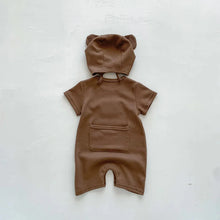 Load image into Gallery viewer, New In Summer Kids Baby Girls Boys Short Sleeve Waffle Patch Bear Infant Newborn Jumpsuits Cotton Romper Gift Hat with Ear