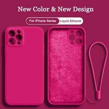 Load image into Gallery viewer, Square Silicone Case for IPhone 13 Pro Max 12 Mini Full Protector Silicone Ultra-Thin Shockproof Case Soft Scratch-Resistant Microfiber Lining Cover With Strap