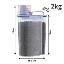 Load image into Gallery viewer, Airtight Pet Food Storage Container with Measuring Cup – 1.5kg/2kg Plastic Dog & Cat Food Pail, Moisture-Proof Sealed Jar