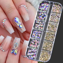 Load image into Gallery viewer, 12 Grids Mixed Nail Rhinestones - SS6-SS30 Flat-Back Glass Gems for Nail Art