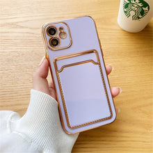Load image into Gallery viewer, Luxury Plating Silicone Card Slot Holder Case For iPhone 14 12 13 Pro Max Elegant Women Soft Wallet Shockproof Cover Soft Bumper Beautiful Shiny Color Smartphone Case For Women