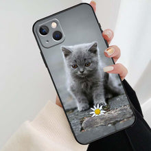 将图片加载到图库查看器,Beautiful Grey British Shorthair Cat Case For iPhone 12 13 Mini 13 11 12 14 Pro Max XS X XR 6S 7 8 Plus SE 2020 Silicone Cover Silicone Soft Black Moon Smooth Print Design