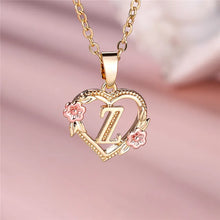 Load image into Gallery viewer, Female A-Z Letter Flower Pendant Necklace Yellow Gold Color Wedding Jewelry Gift For Women